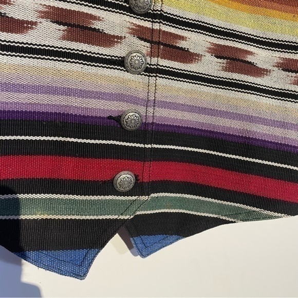Vintage 80s Southwest Vest Woven Textile Karen Kane Native American Pewter Rare - Picture 5 of 8